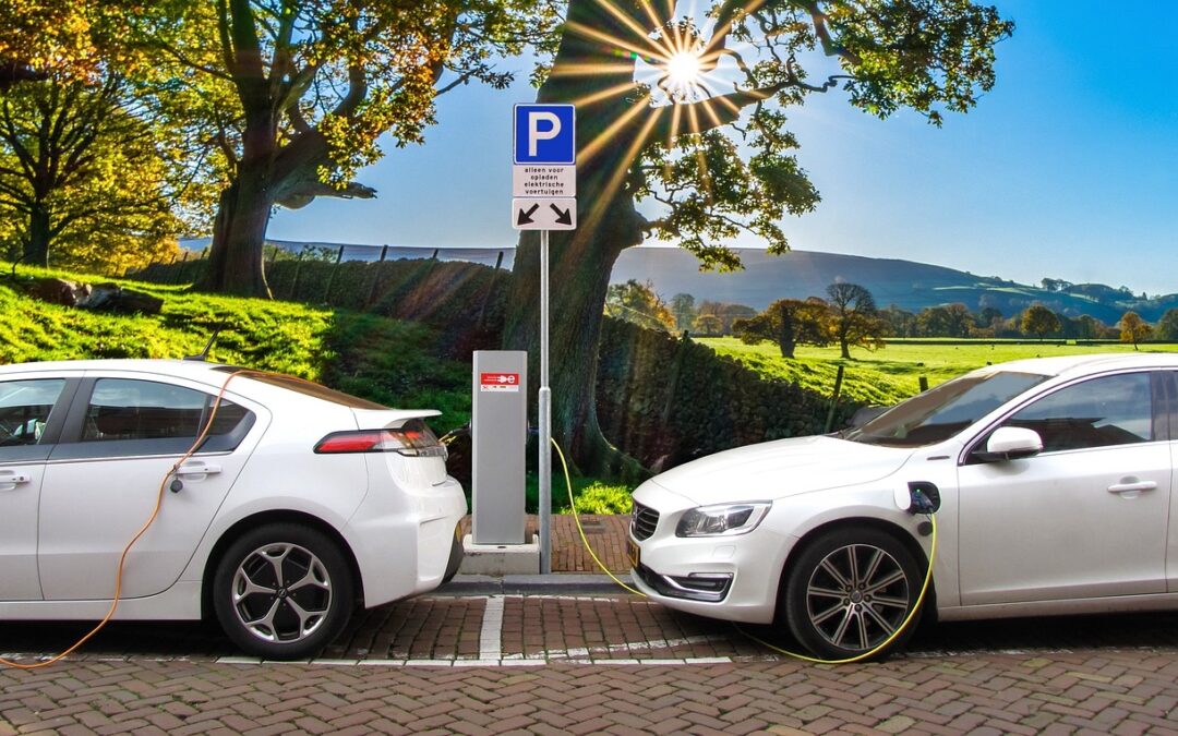 Electric vehicles at charging stations. Image credit: Pixabay.