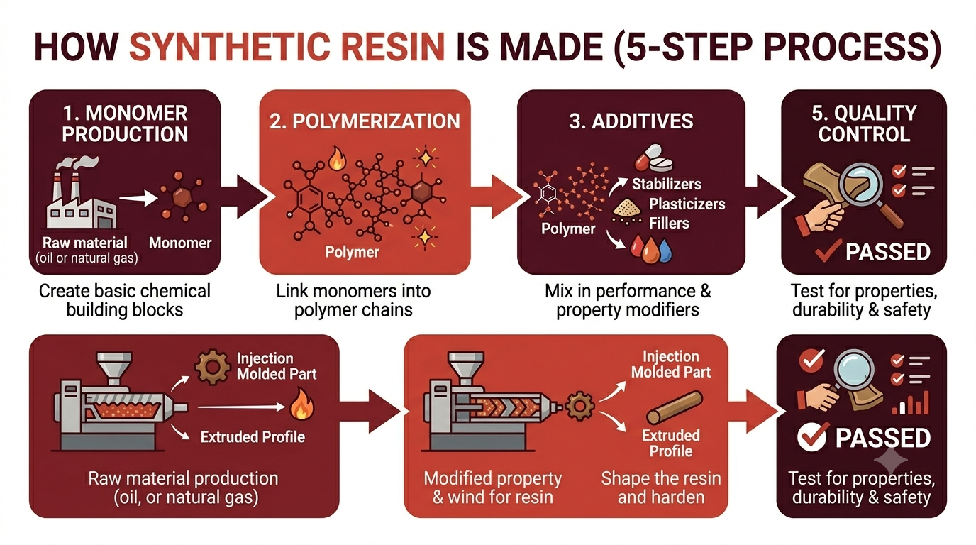 How synthetic resin is made, 5-step process