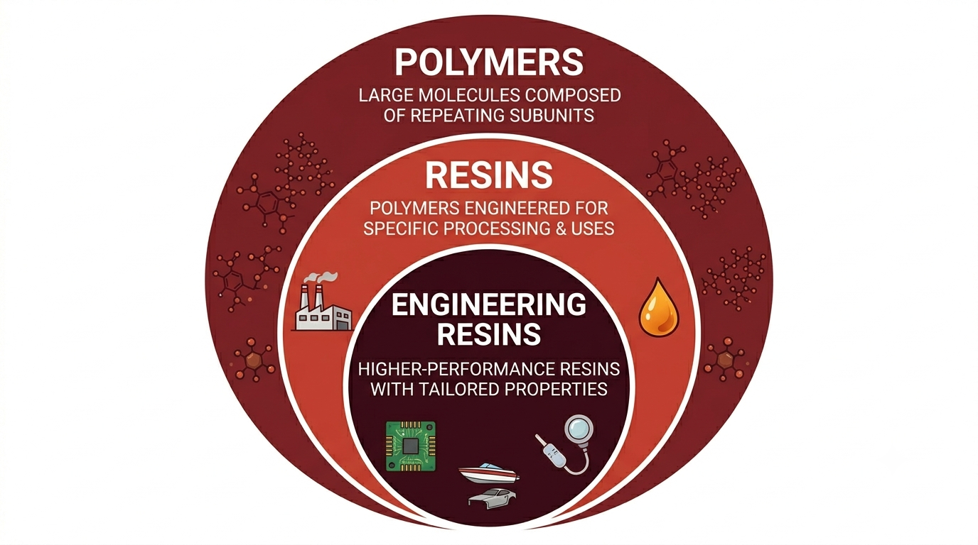 Polymers, resins, and engineering resins hierarchy